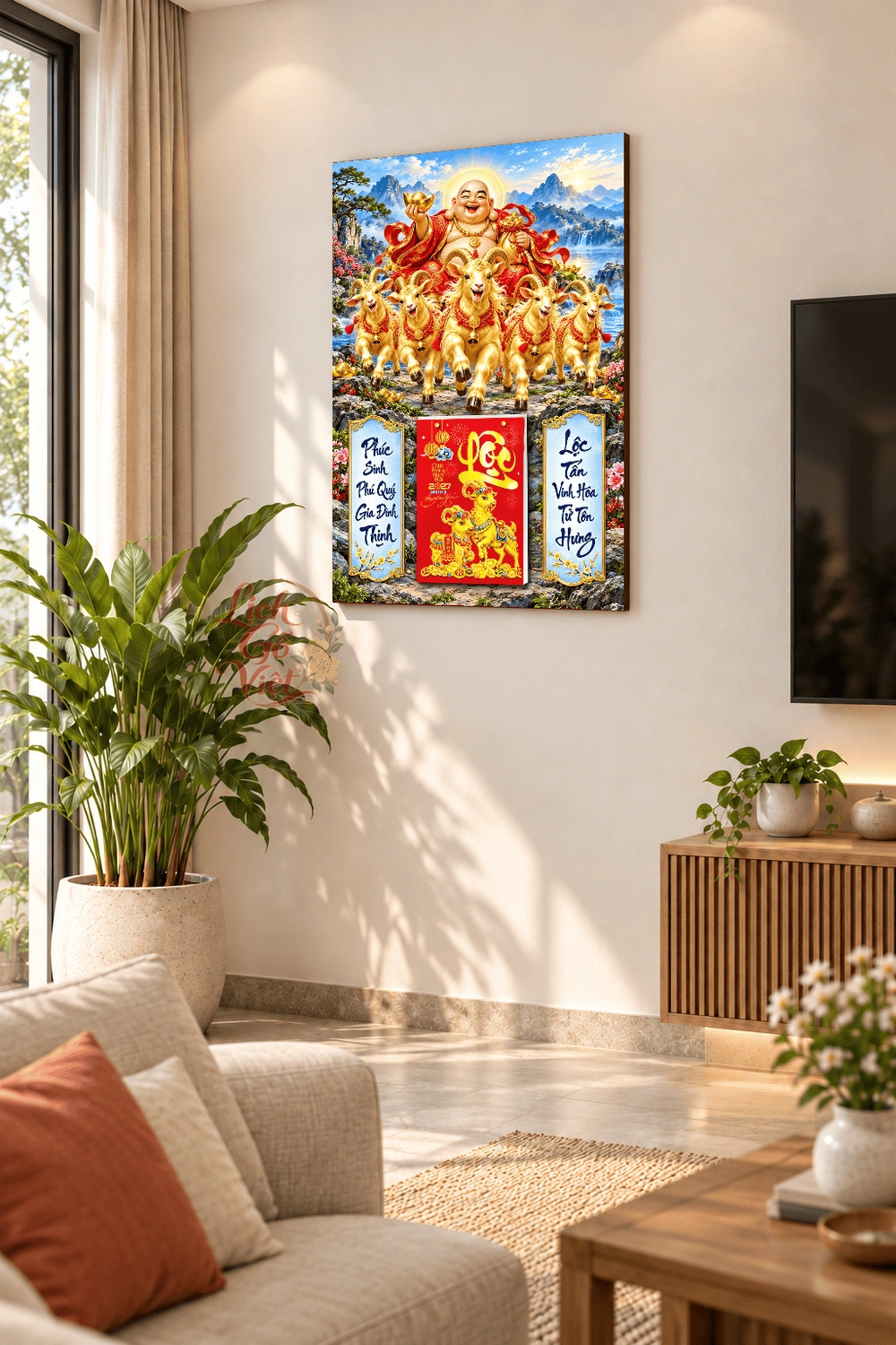 Lịch gỗ treo tường 2027 Di Lặc Ngũ Dương Sơn Thủy 40x60cm LGV27T4-40 — ảnh 2