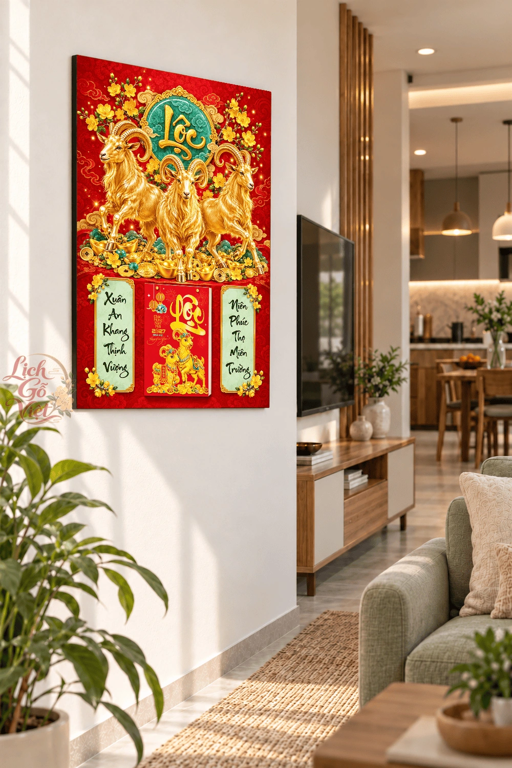 Lịch gỗ treo tường 2027 Tam Dương Lộc Ngọc 40x60cm LGV27T4-42 — ảnh 3