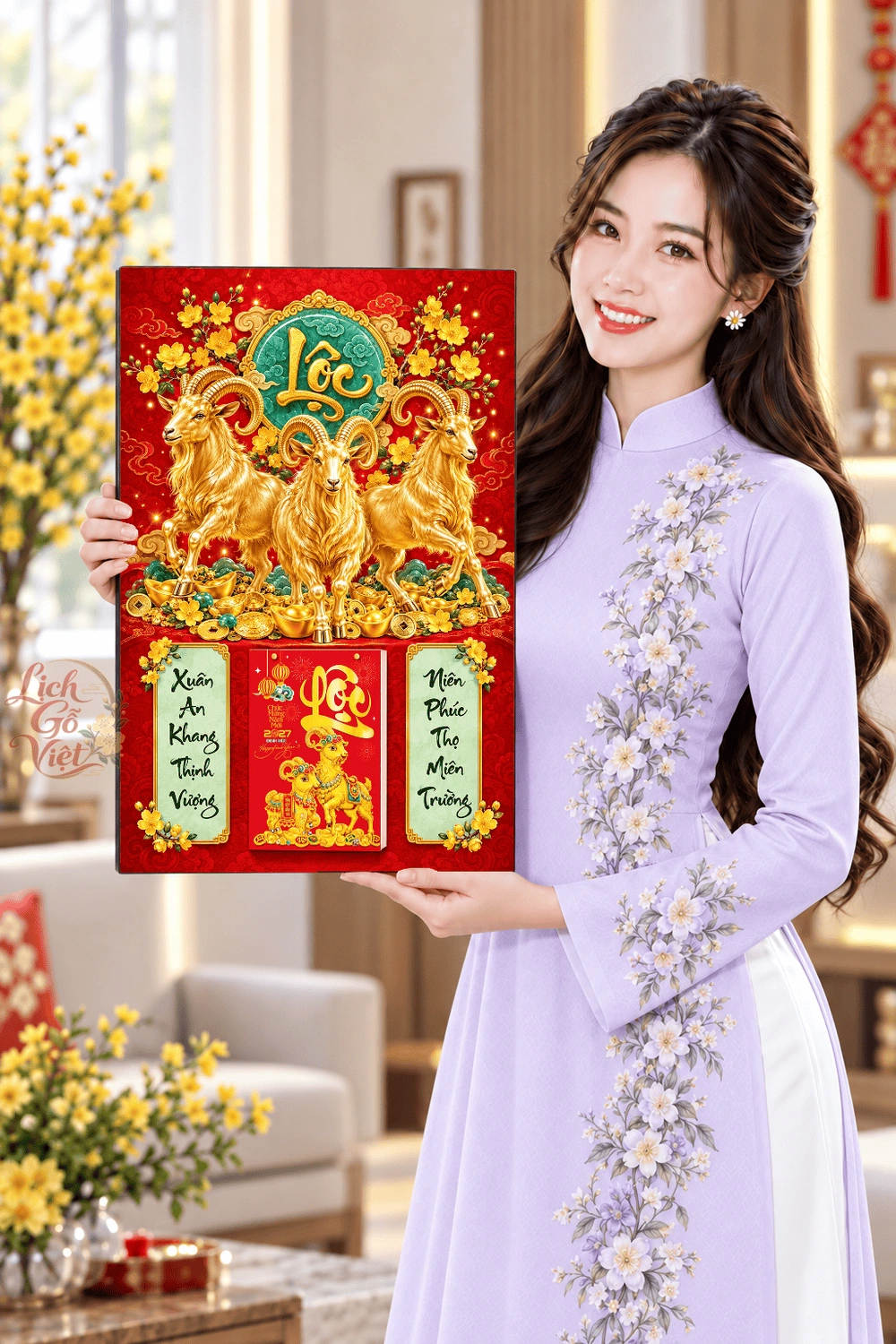 Lịch gỗ treo tường 2027 Tam Dương Lộc Ngọc 40x60cm LGV27T4-42 — ảnh 4