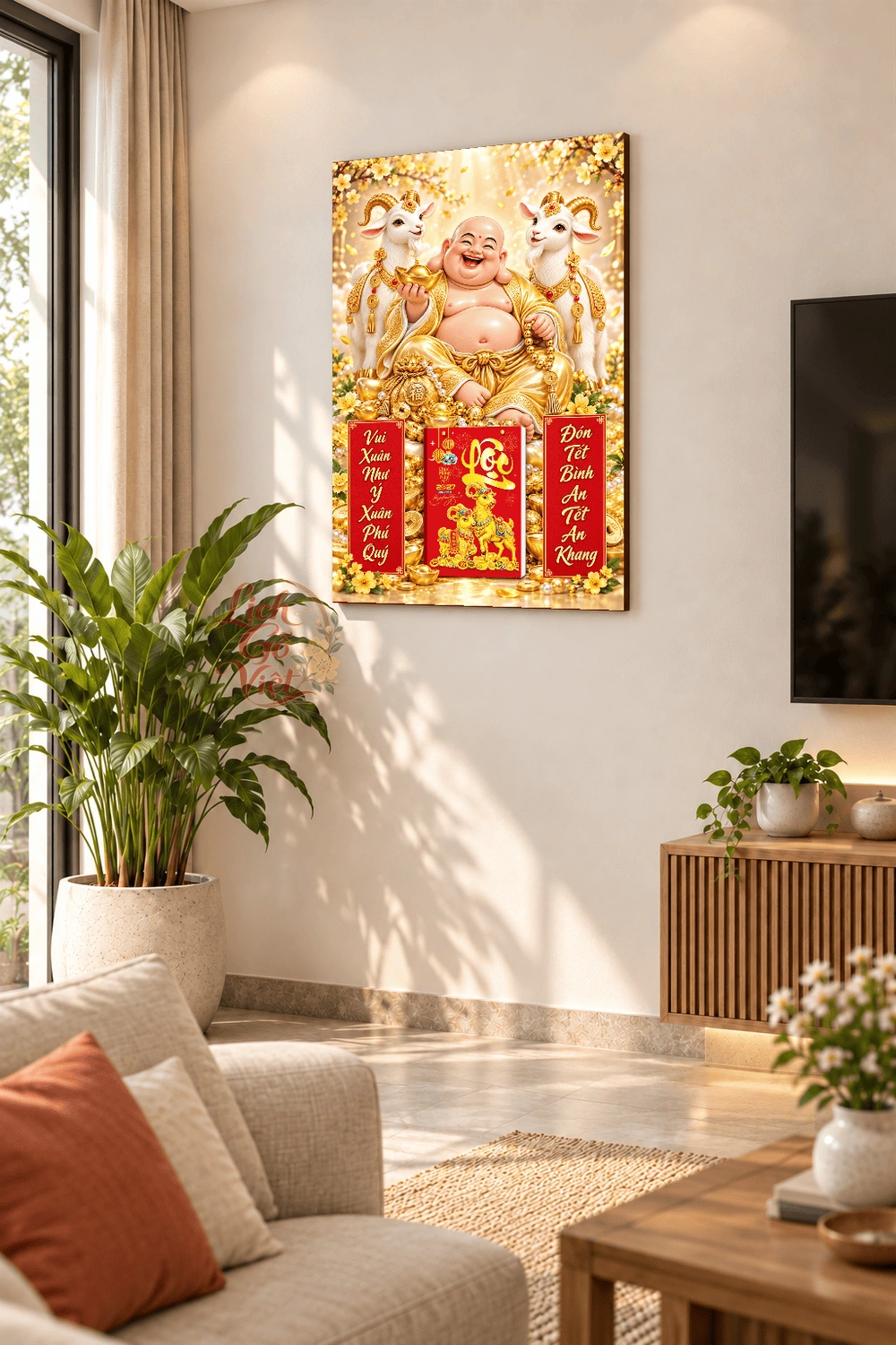 Lịch gỗ treo tường 2027 Di Lặc Song Bạch Dương 40x60cm LGV27T4-43 — ảnh 2