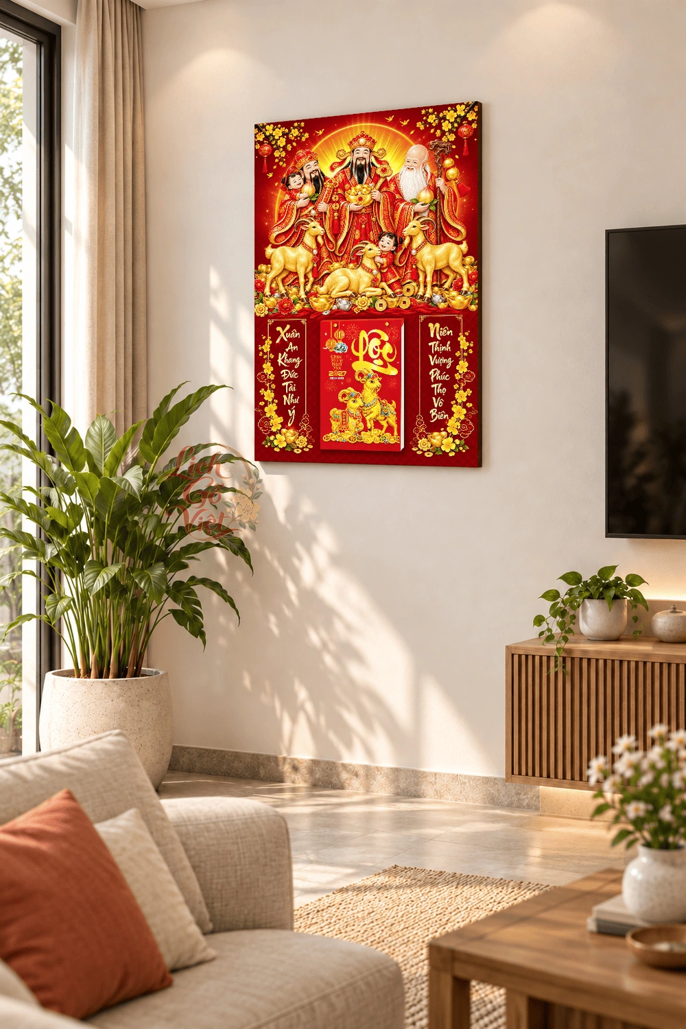 Lịch gỗ treo tường 2027 Tam Đa Xuân An Khang 40x60cm LGV27T4-45 — ảnh 2