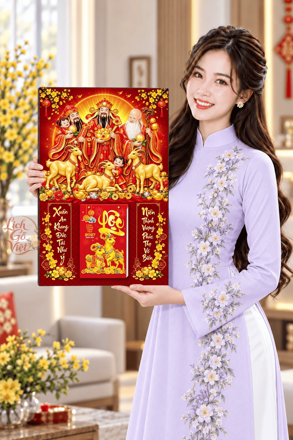 Lịch gỗ treo tường 2027 Tam Đa Xuân An Khang 40x60cm LGV27T4-45 — ảnh 4