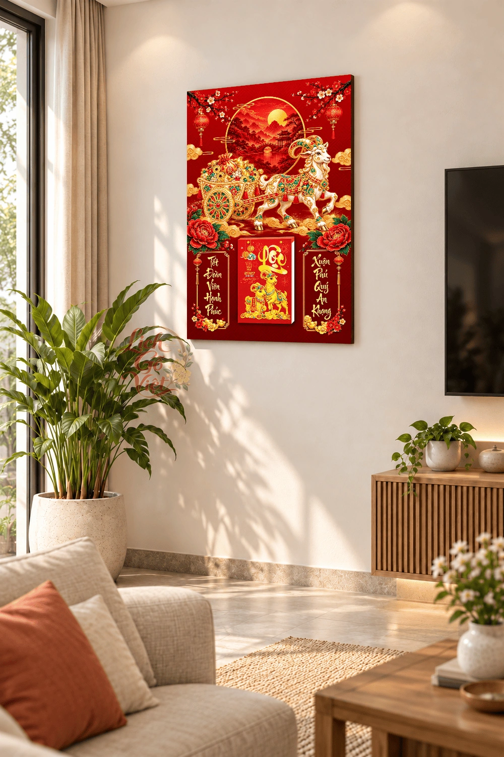Lịch gỗ treo tường 2027 Bạch Dương Chở Lộc 40x60cm LGV27T4-48 — ảnh 2