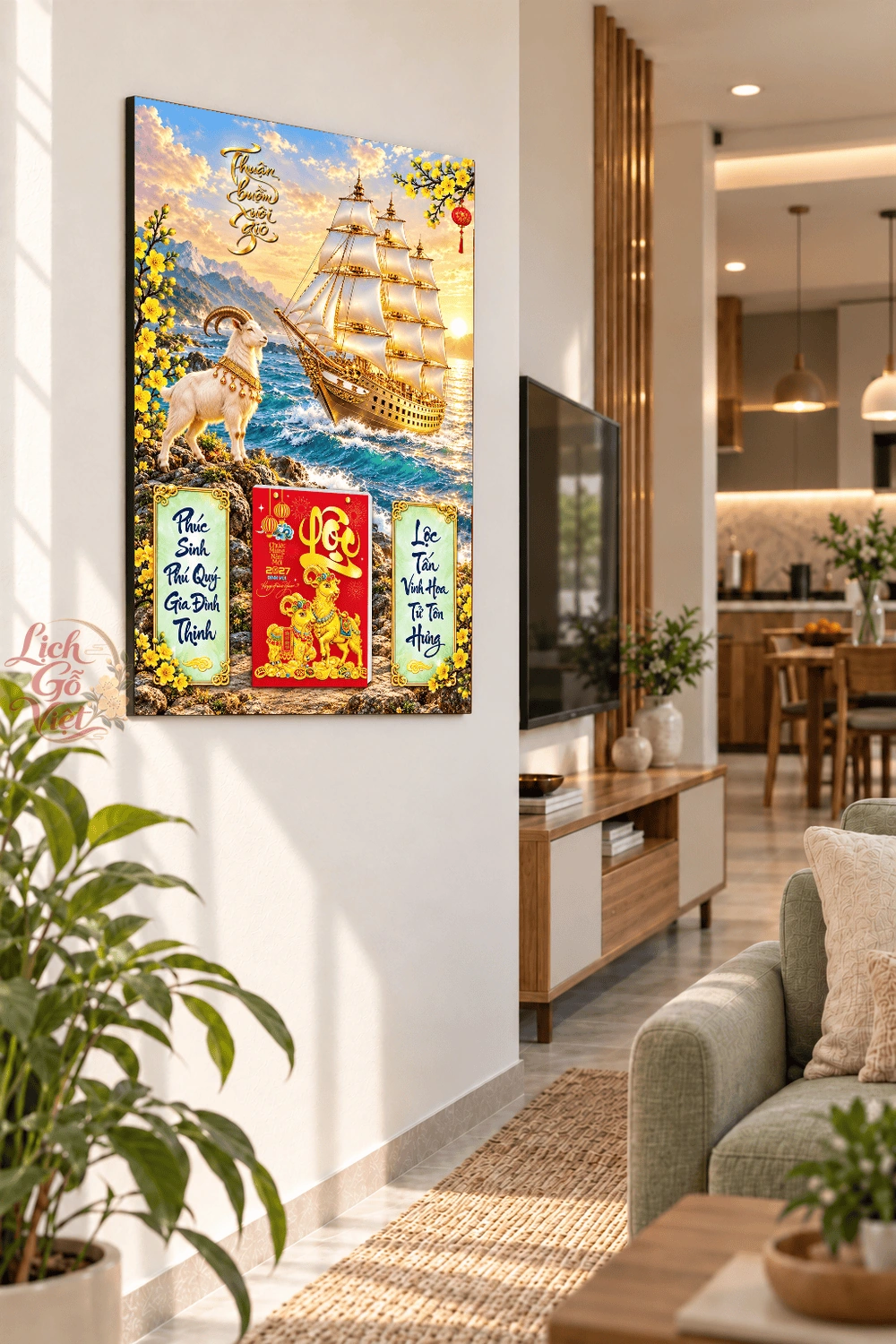 Lịch gỗ treo tường 2027 Bạch Dương Thuận Buồm 40x60cm LGV27T4-49 — ảnh 3