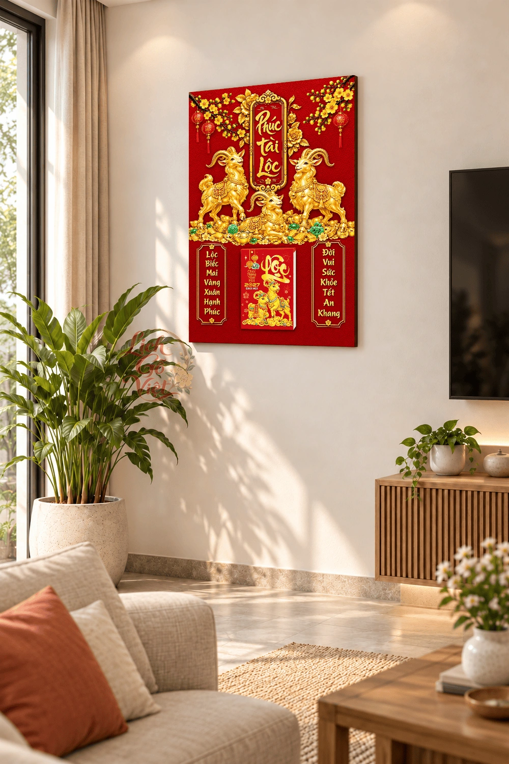 Lịch gỗ treo tường 2027 Tam Dương Phúc Tài Lộc 40x60cm LGV27T4-50 — ảnh 2