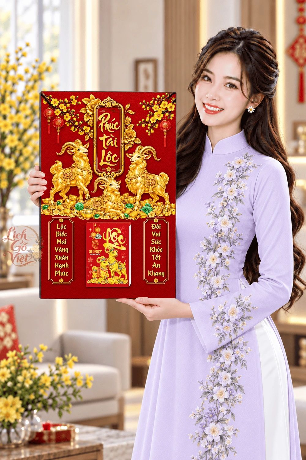 Lịch gỗ treo tường 2027 Tam Dương Phúc Tài Lộc 40x60cm LGV27T4-50 — ảnh 4