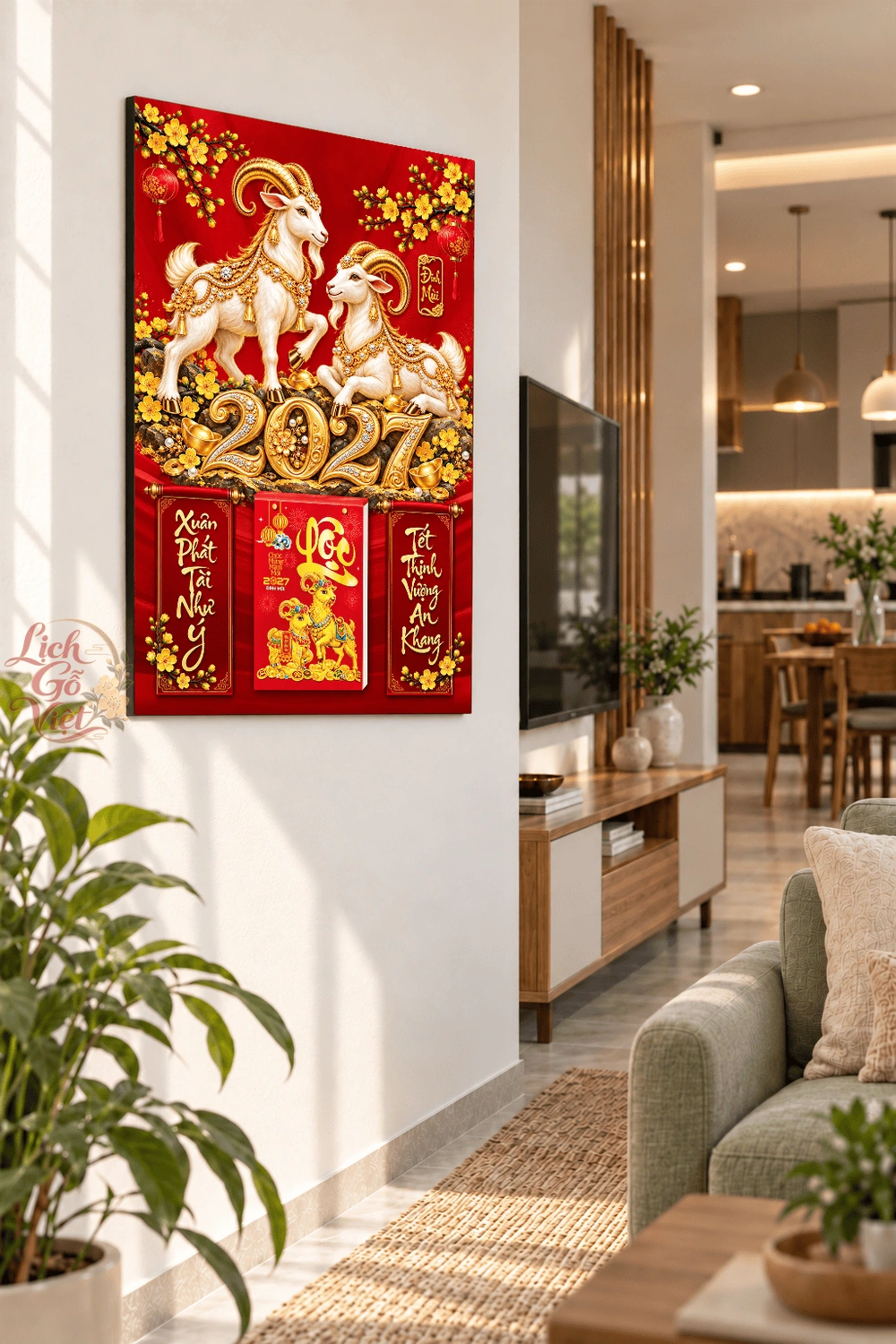 Lịch gỗ treo tường 2027 Song Dương Xuân 2027 40x60cm LGV27T4-51 — ảnh 3