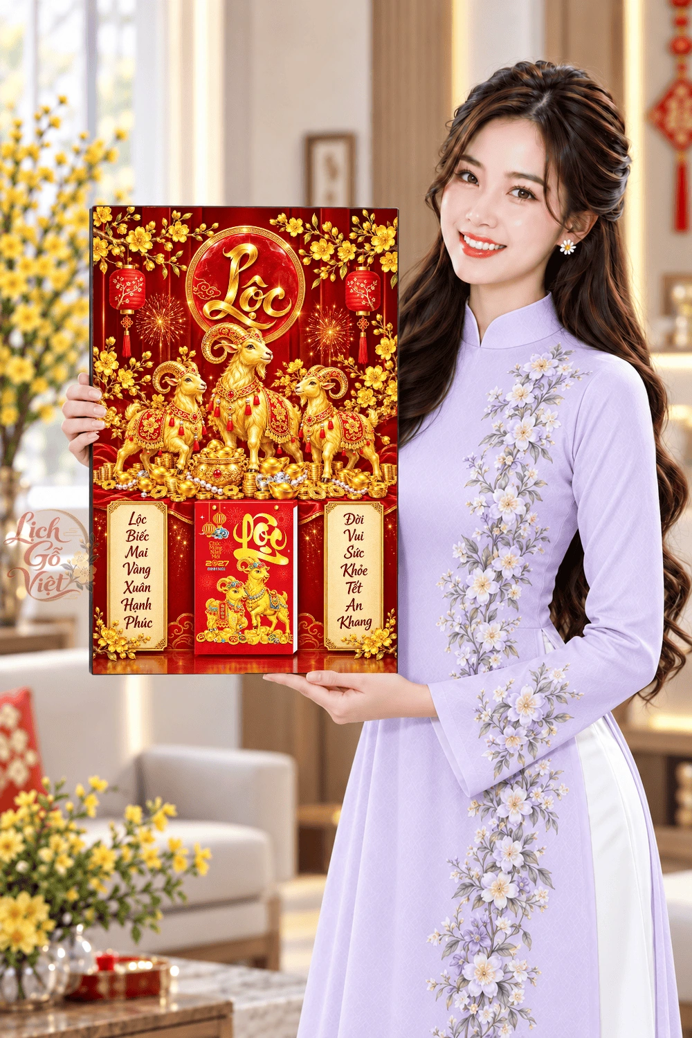 Lịch gỗ treo tường 2027 Tam Dương Đại Lộc 40x60cm LGV27T4-52 — ảnh 4