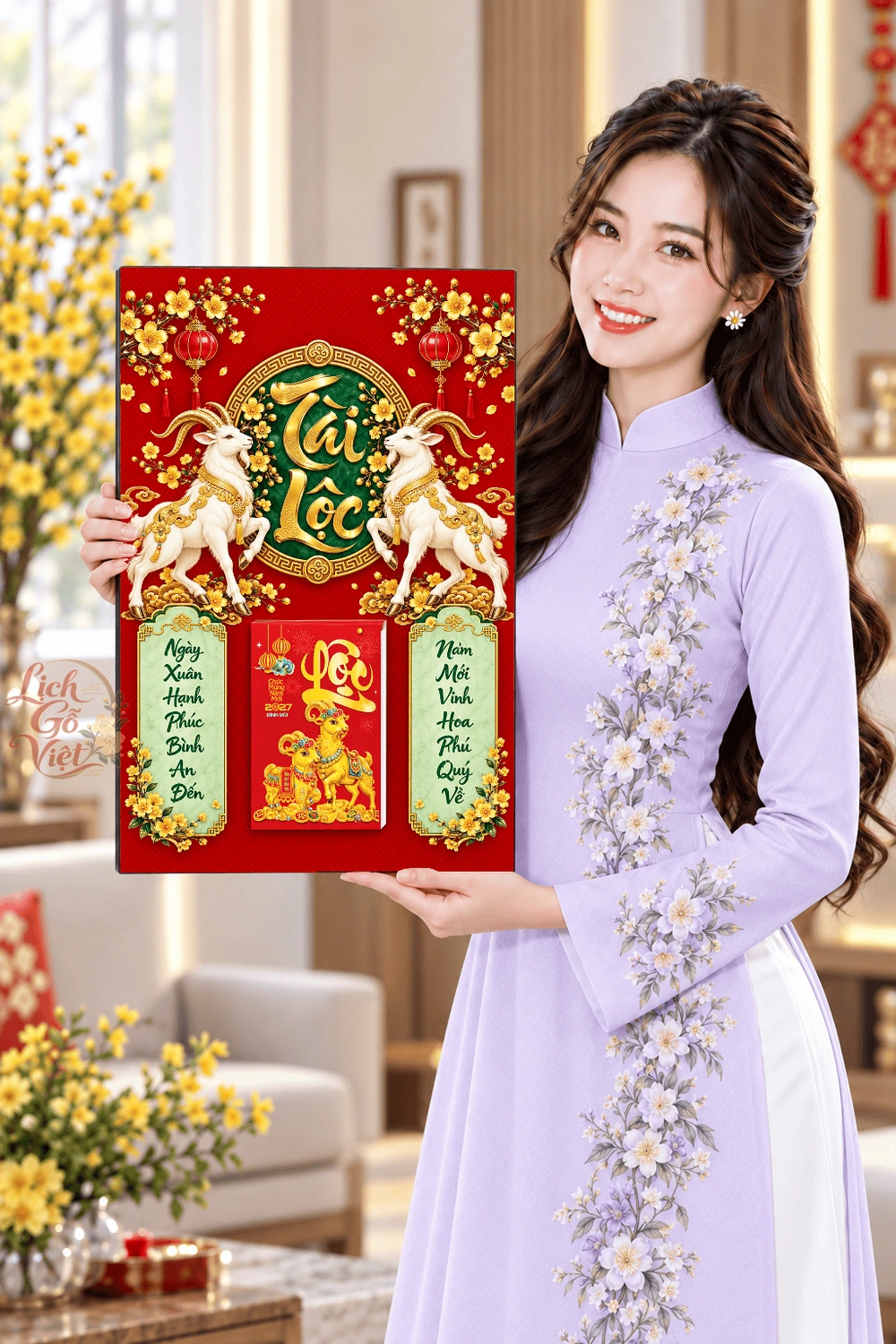 Lịch gỗ treo tường 2027 Song Dương Tài Lộc Ngọc 40x60cm LGV27T4-53 — ảnh 4