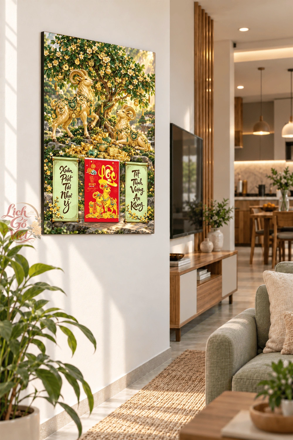Lịch gỗ treo tường 2027 Song Dương Dưới Tán Lộc 40x60cm LGV27T4-54 — ảnh 3