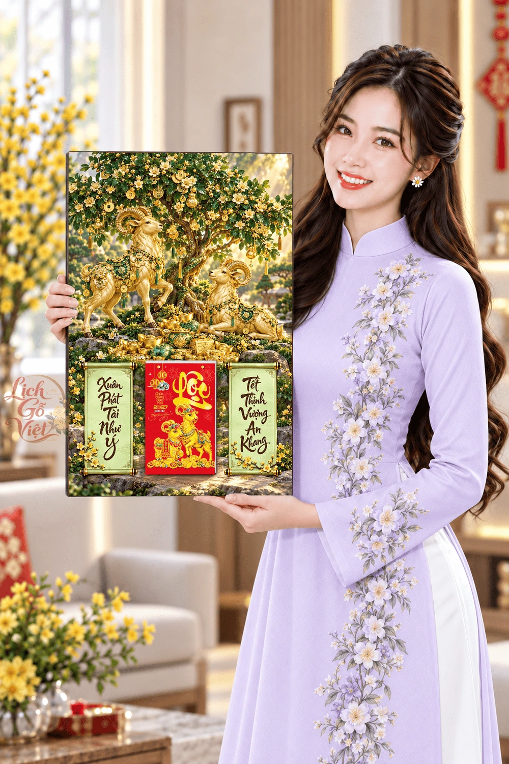 Lịch gỗ treo tường 2027 Song Dương Dưới Tán Lộc 40x60cm LGV27T4-54 — ảnh 4