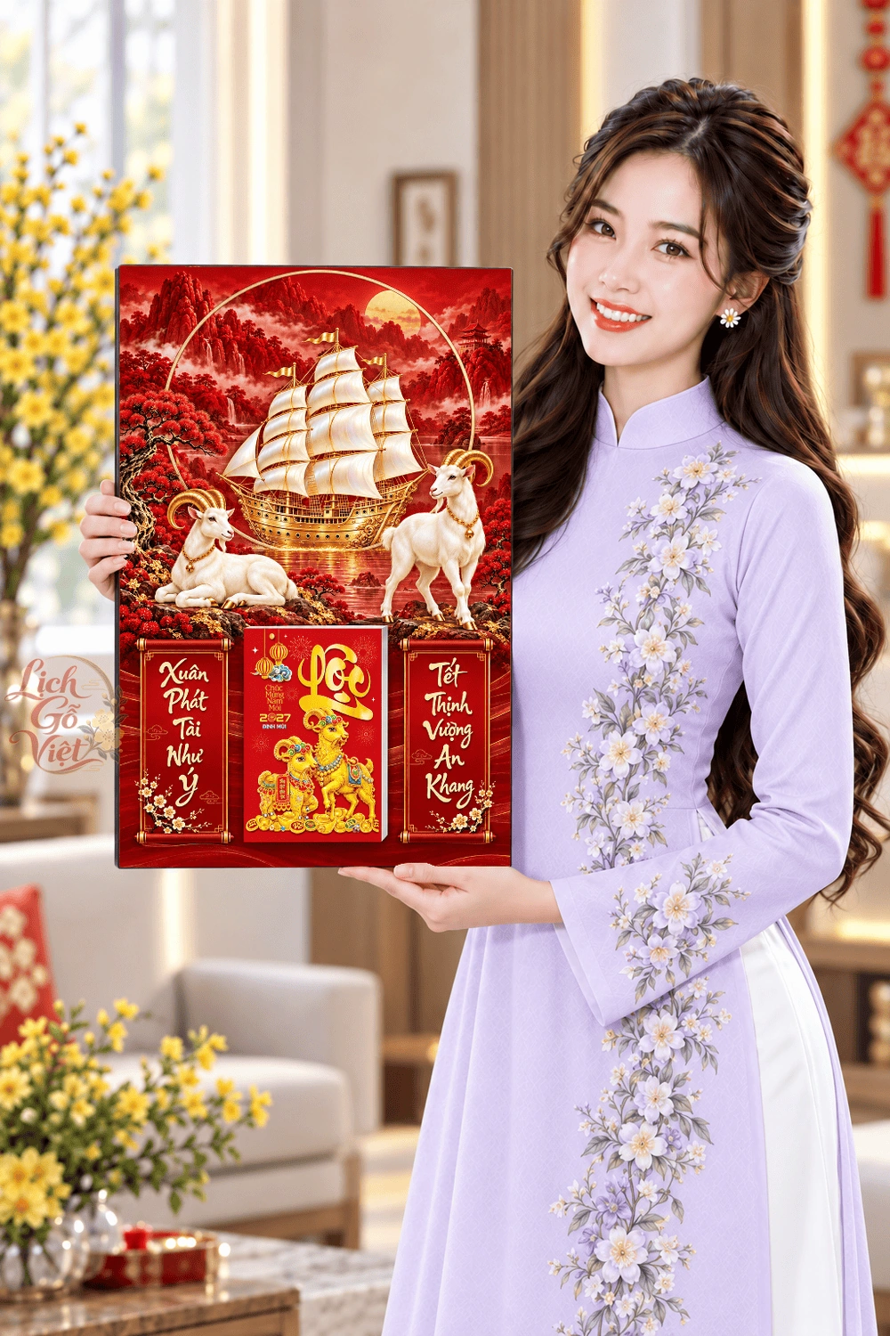 Lịch gỗ treo tường 2027 Song Dương Bạch Phàm 40x60cm LGV27T4-55 — ảnh 4