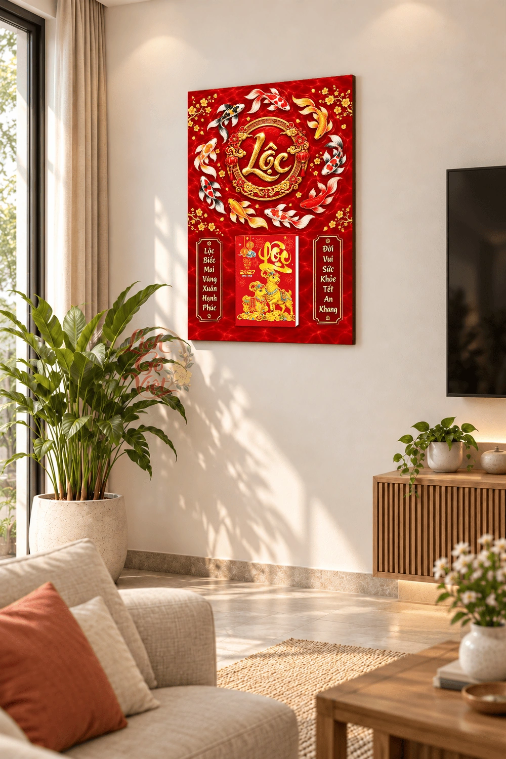 Lịch gỗ treo tường 2027 Cửu Ngư Hội Lộc 40x60cm LGV27T4-59 — ảnh 2