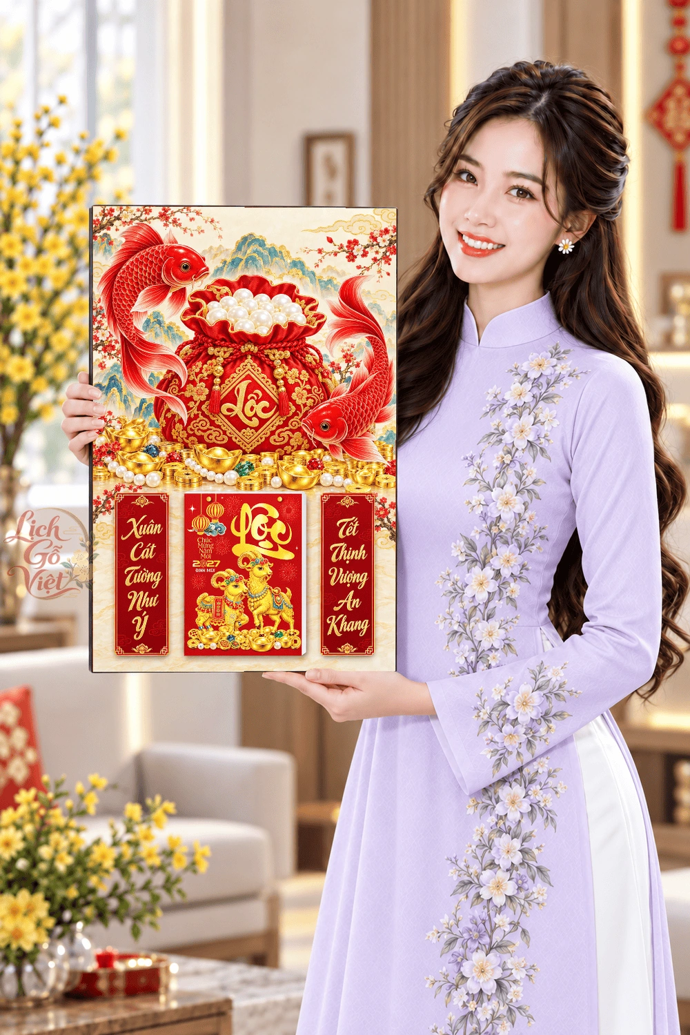 Lịch gỗ treo tường 2027 Song Ngư Hồng Lộc 40x60cm LGV27T4-63 — ảnh 4