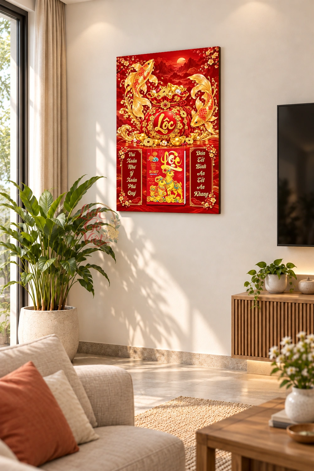 Lịch gỗ treo tường 2027 Song Ngư Kim Hồng 40x60cm LGV27T4-64 — ảnh 2