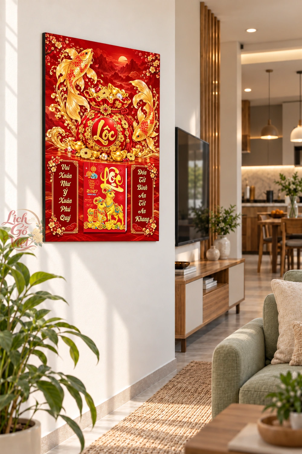 Lịch gỗ treo tường 2027 Song Ngư Kim Hồng 40x60cm LGV27T4-64 — ảnh 3