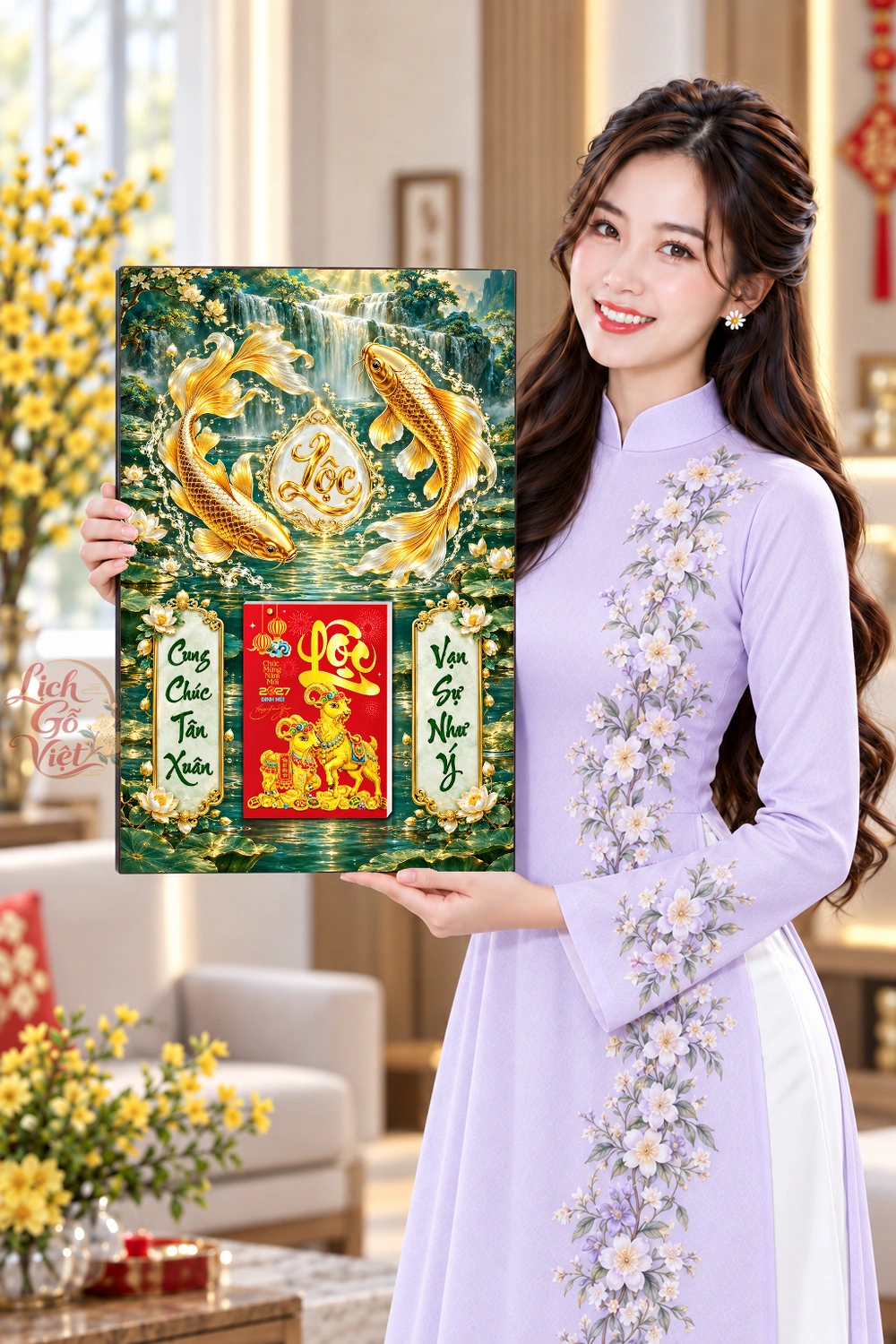 Lịch gỗ treo tường 2027 Song Ngư Liên Lộc 40x60cm LGV27T4-66 — ảnh 4