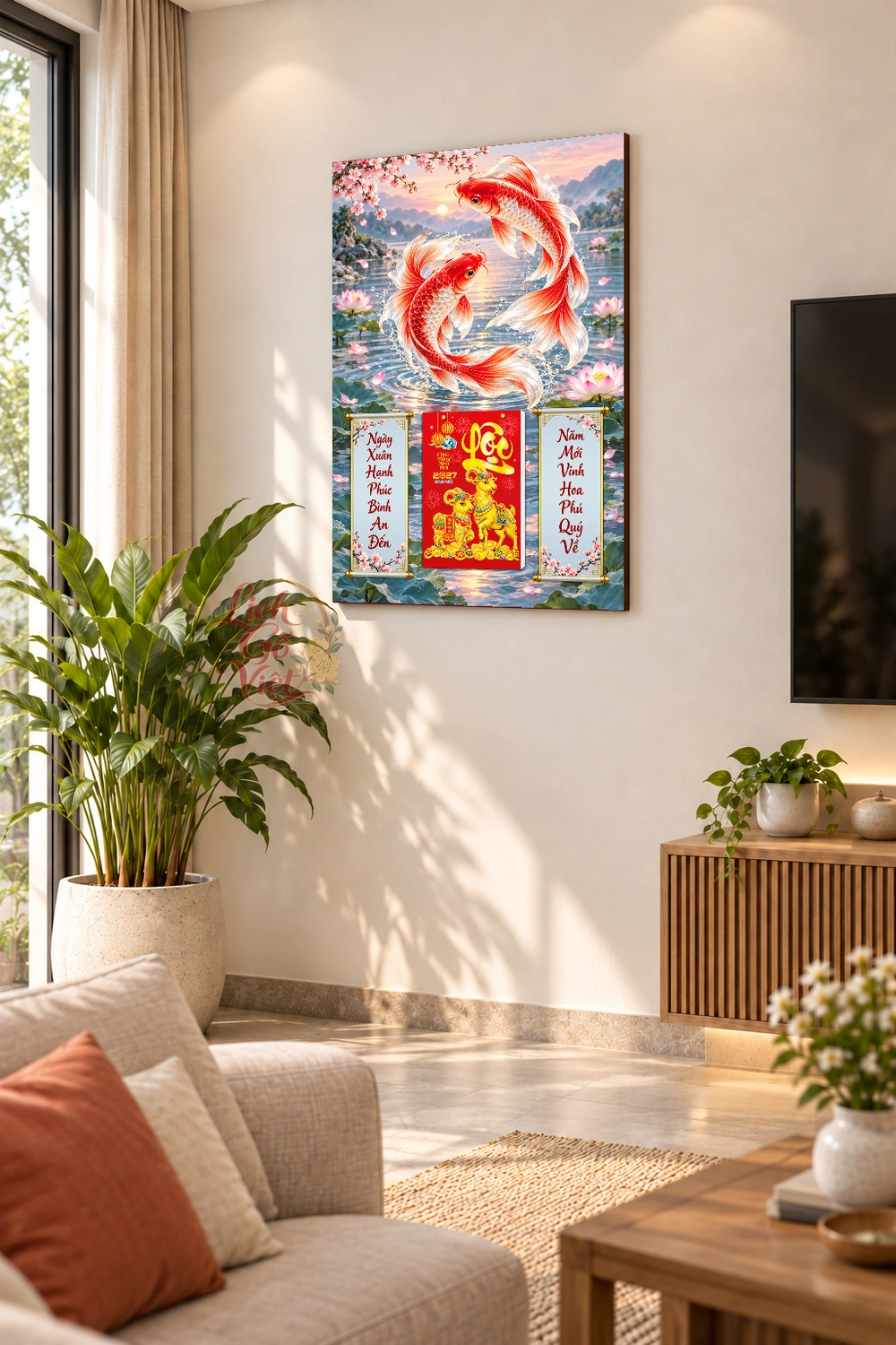 Lịch gỗ treo tường 2027 Song Ngư Đào Xuân 40x60cm LGV27T4-69 — ảnh 2