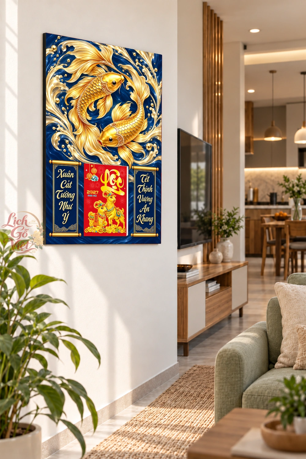 Lịch gỗ treo tường 2027 Song Ngư Kim Lam 40x60cm LGV27T4-71 — ảnh 3