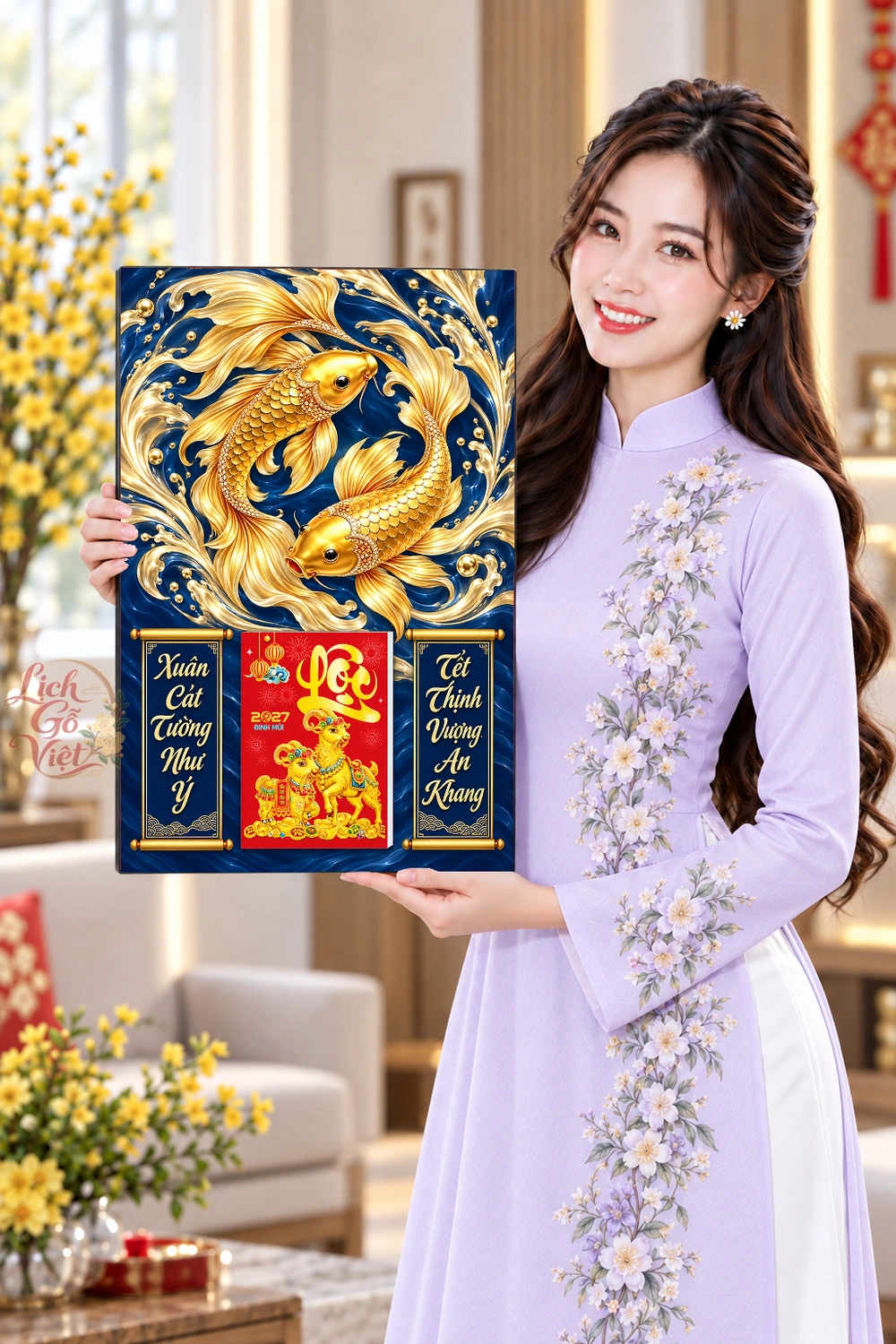 Lịch gỗ treo tường 2027 Song Ngư Kim Lam 40x60cm LGV27T4-71 — ảnh 4