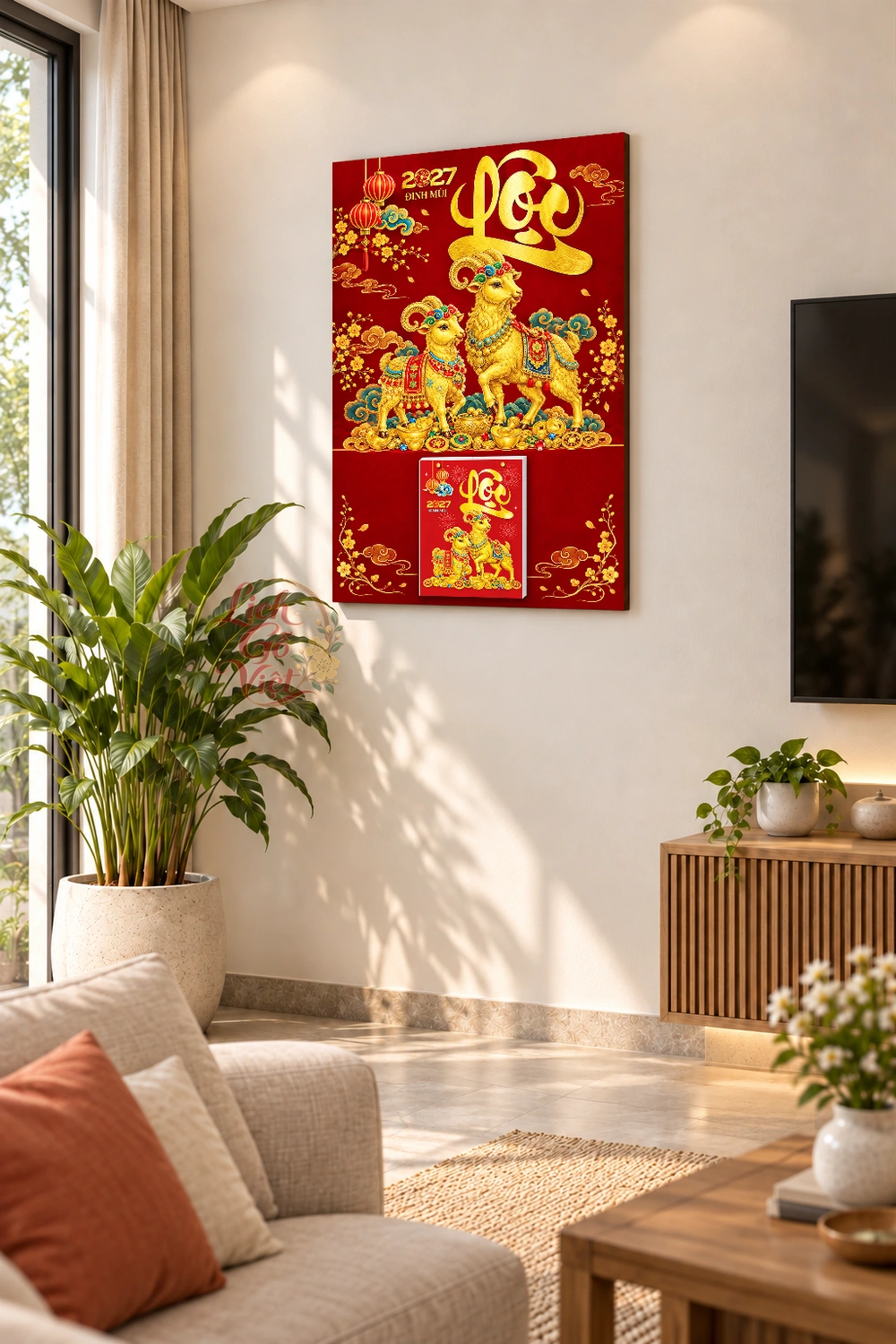 Lịch gỗ treo tường 2027 Song Dương Đại Lộc 2027 40x60cm LGV27T4-73 — ảnh 2