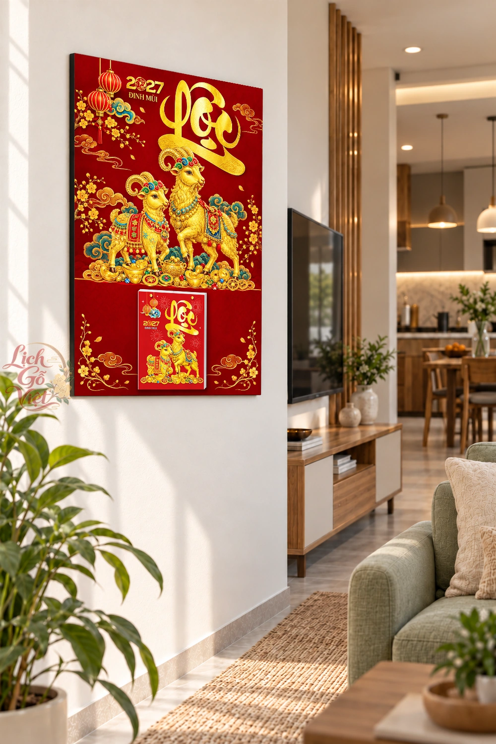 Lịch gỗ treo tường 2027 Song Dương Đại Lộc 2027 40x60cm LGV27T4-73 — ảnh 3