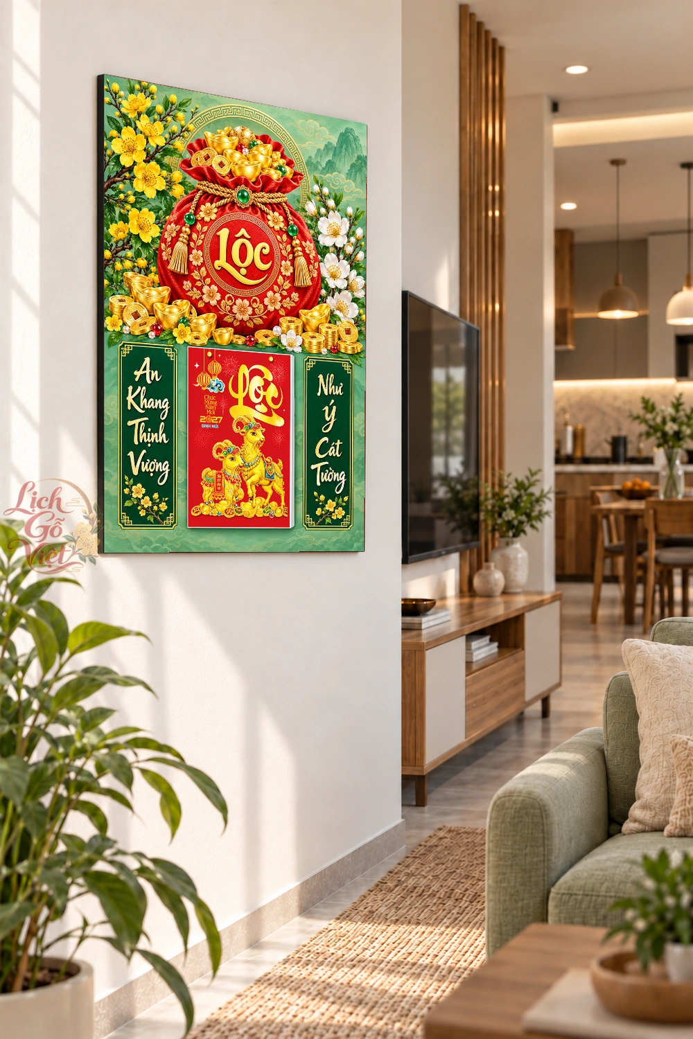Lịch gỗ treo tường 2027 Túi Lộc Xuân Ngọc 40x60cm LGV27T4-74 — ảnh 3