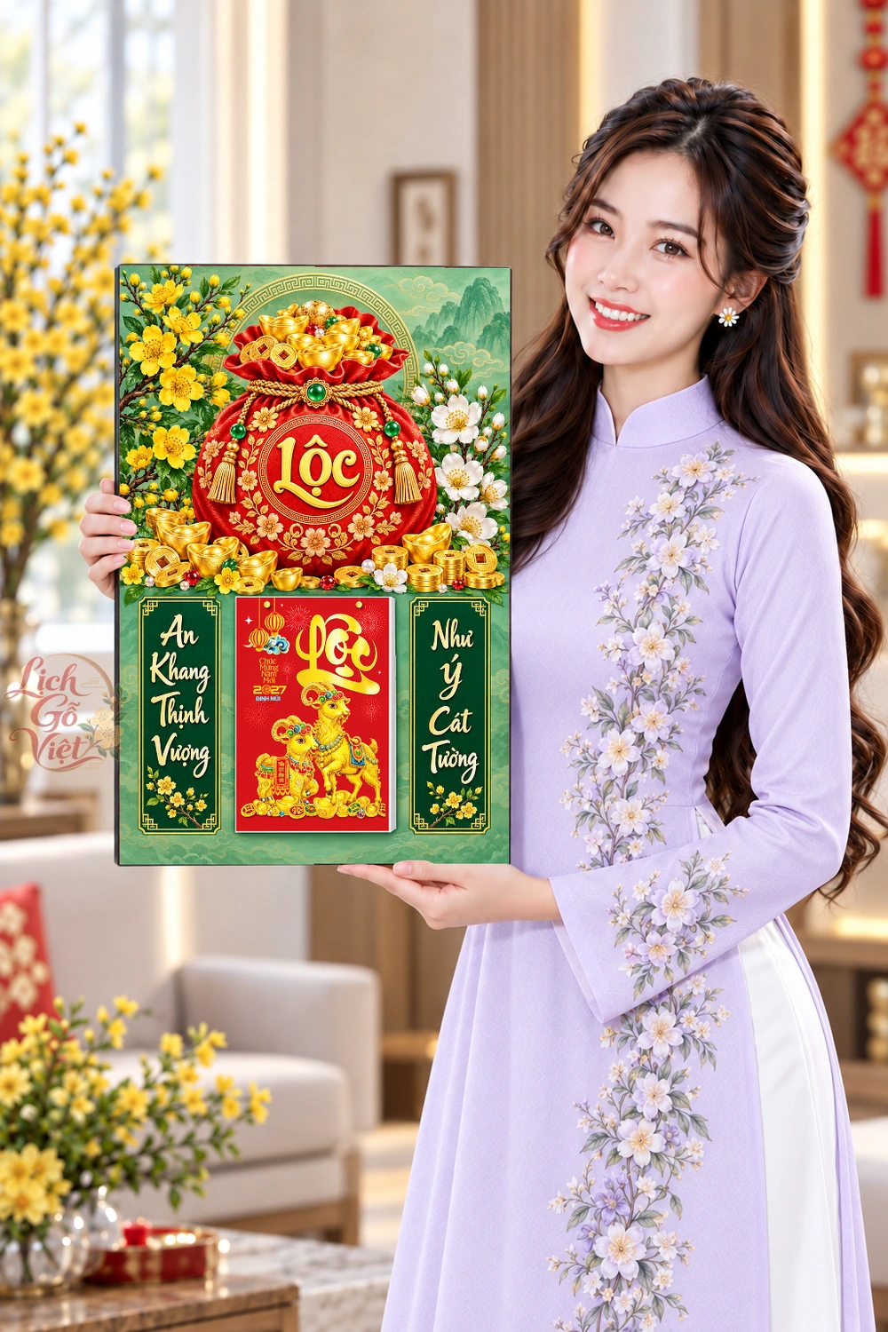 Lịch gỗ treo tường 2027 Túi Lộc Xuân Ngọc 40x60cm LGV27T4-74 — ảnh 4