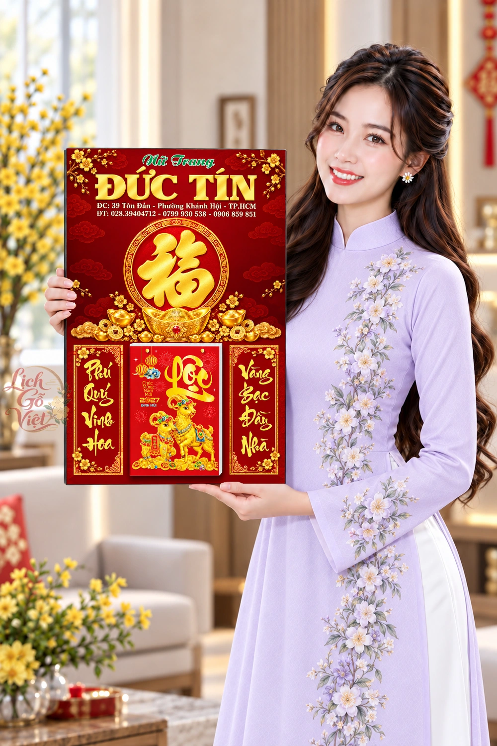 Lịch gỗ 2027 Quảng cáo In Logo Tiệm vàng Nữ Trang Đức Tín LGV27T4-77QC1 — ảnh 4