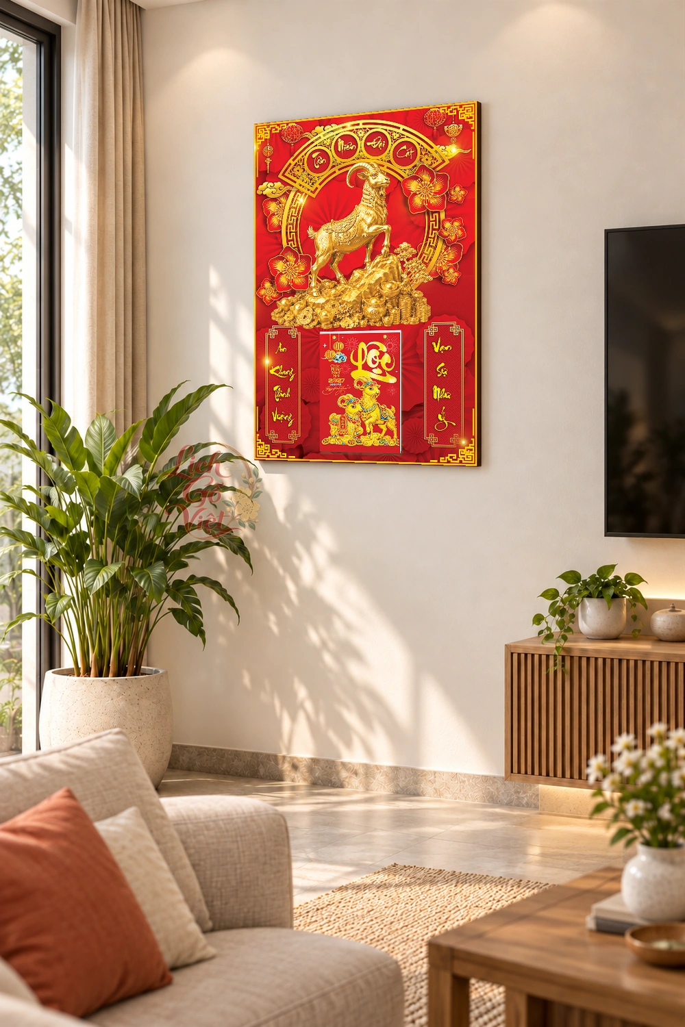 Lịch gỗ treo tường 2027 Kim Dương Tân Niên Đại Cát 40x60cm LGV27T4-78 — ảnh 2