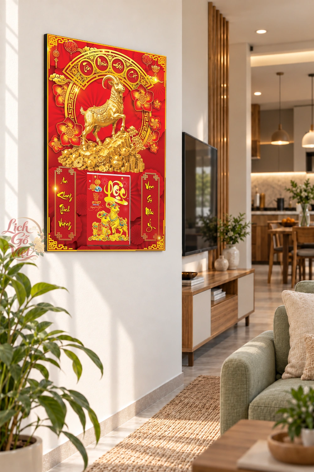 Lịch gỗ treo tường 2027 Kim Dương Tân Niên Đại Cát 40x60cm LGV27T4-78 — ảnh 3