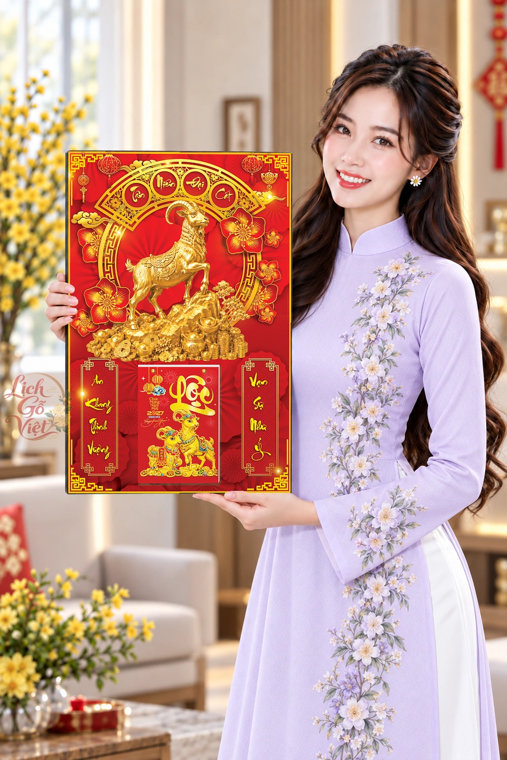 Lịch gỗ treo tường 2027 Kim Dương Tân Niên Đại Cát 40x60cm LGV27T4-78 — ảnh 4