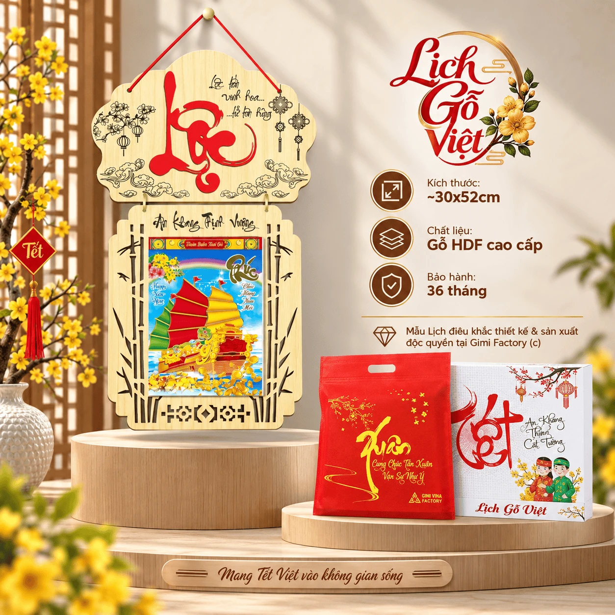 Lịch gỗ LGVSE03 Chữ Lộc 2027 độc quyền