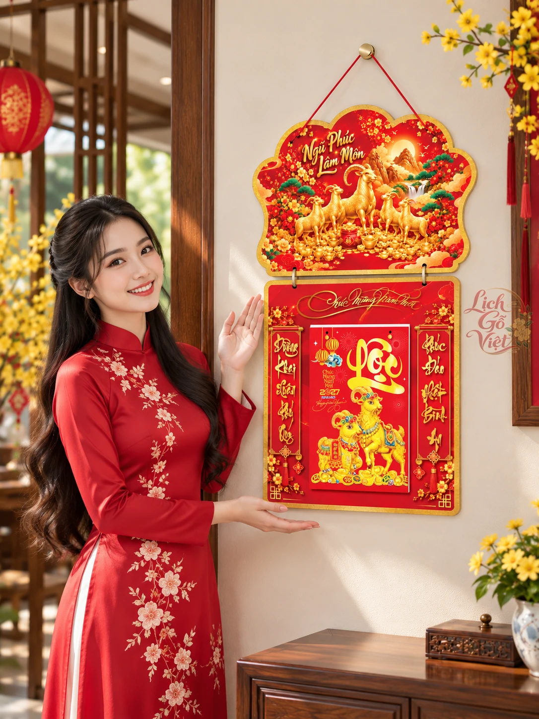 Lịch gỗ 2 thân 2027 Ngũ Phúc Lâm Môn LGV27T2-01 — ảnh 8