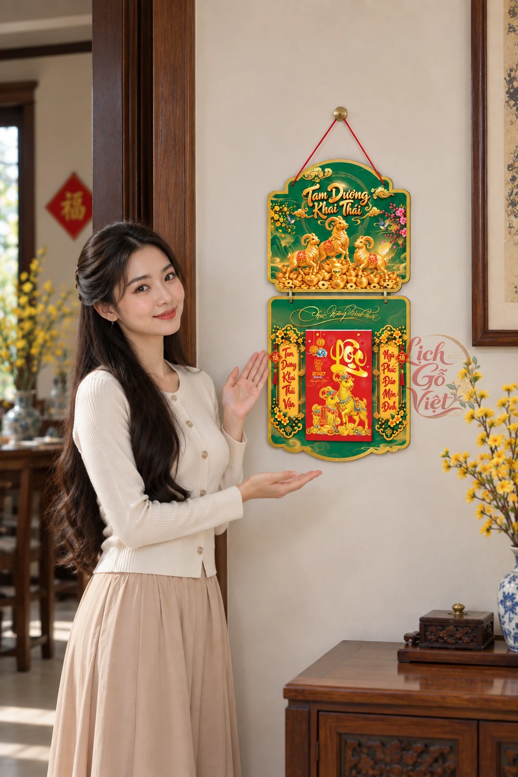 Lịch gỗ 2 thân 2027 Tam Dương Khai Thái LGV27T2-02 — ảnh 3