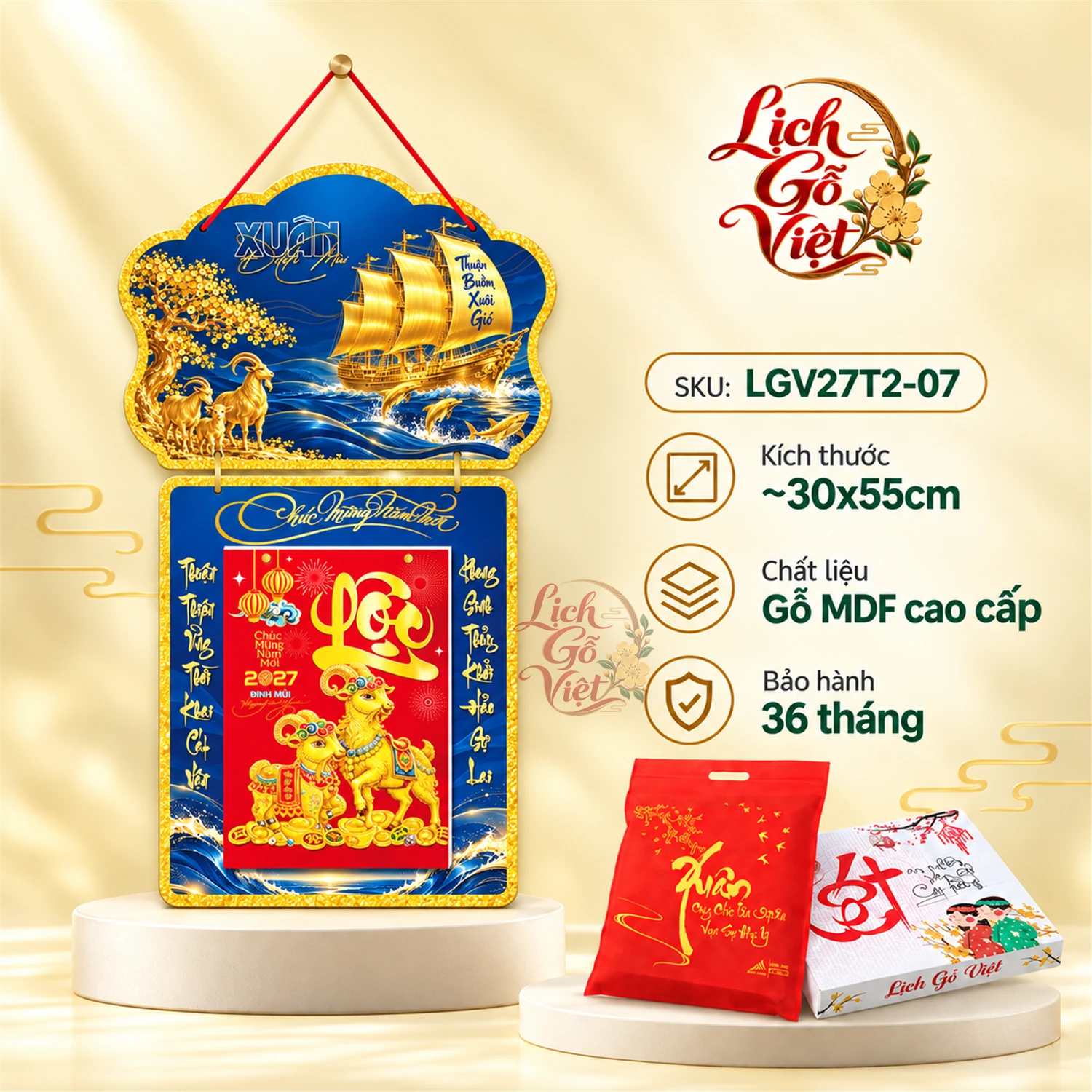 Lịch gỗ 2 thân 2027 Thuận Buồm Xuôi Gió LGV27T2-07